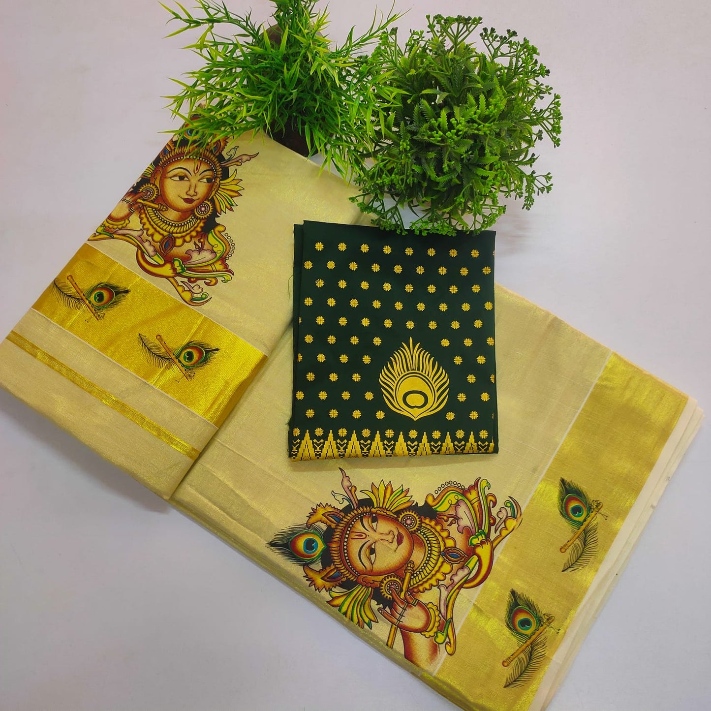 Golden Tissue saree with Mural Print