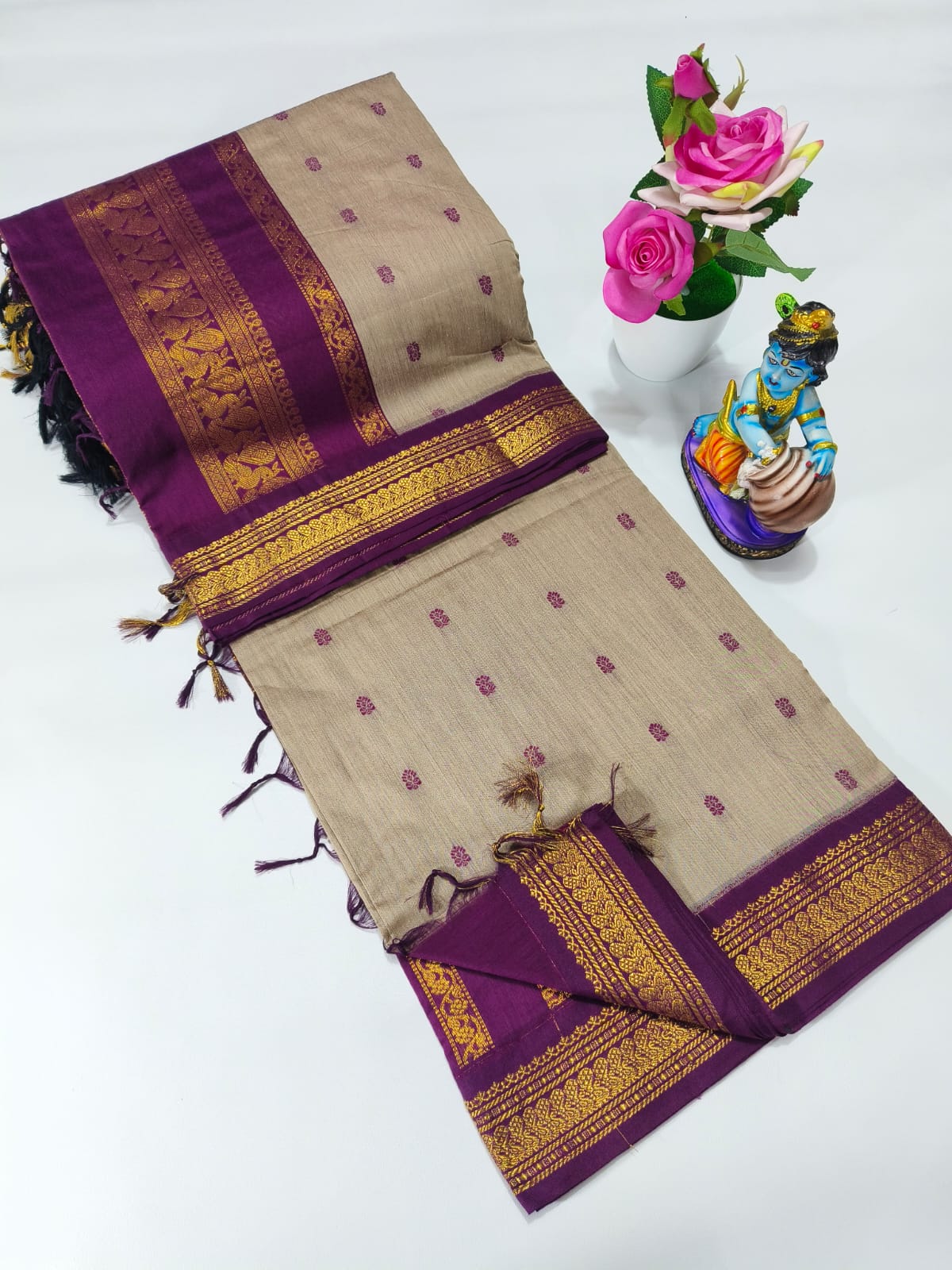 Kalyani Cotton Saree with Rich Zari Border & Elegant Contrast Pallu*❤️