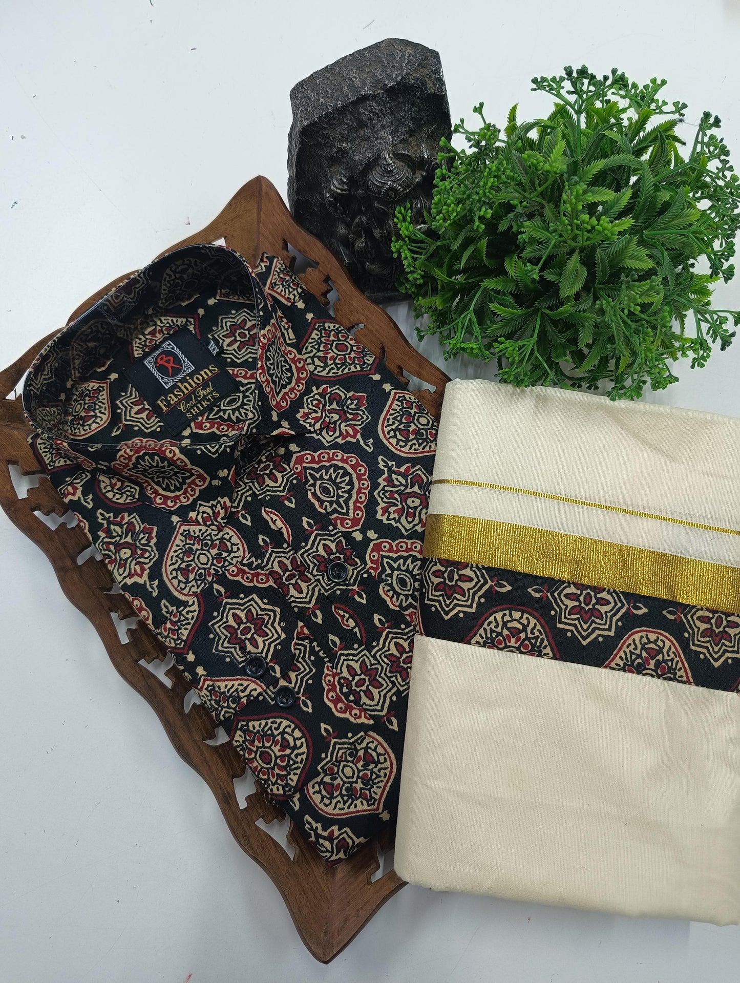 Trending Ajrakh shirt +mund combo