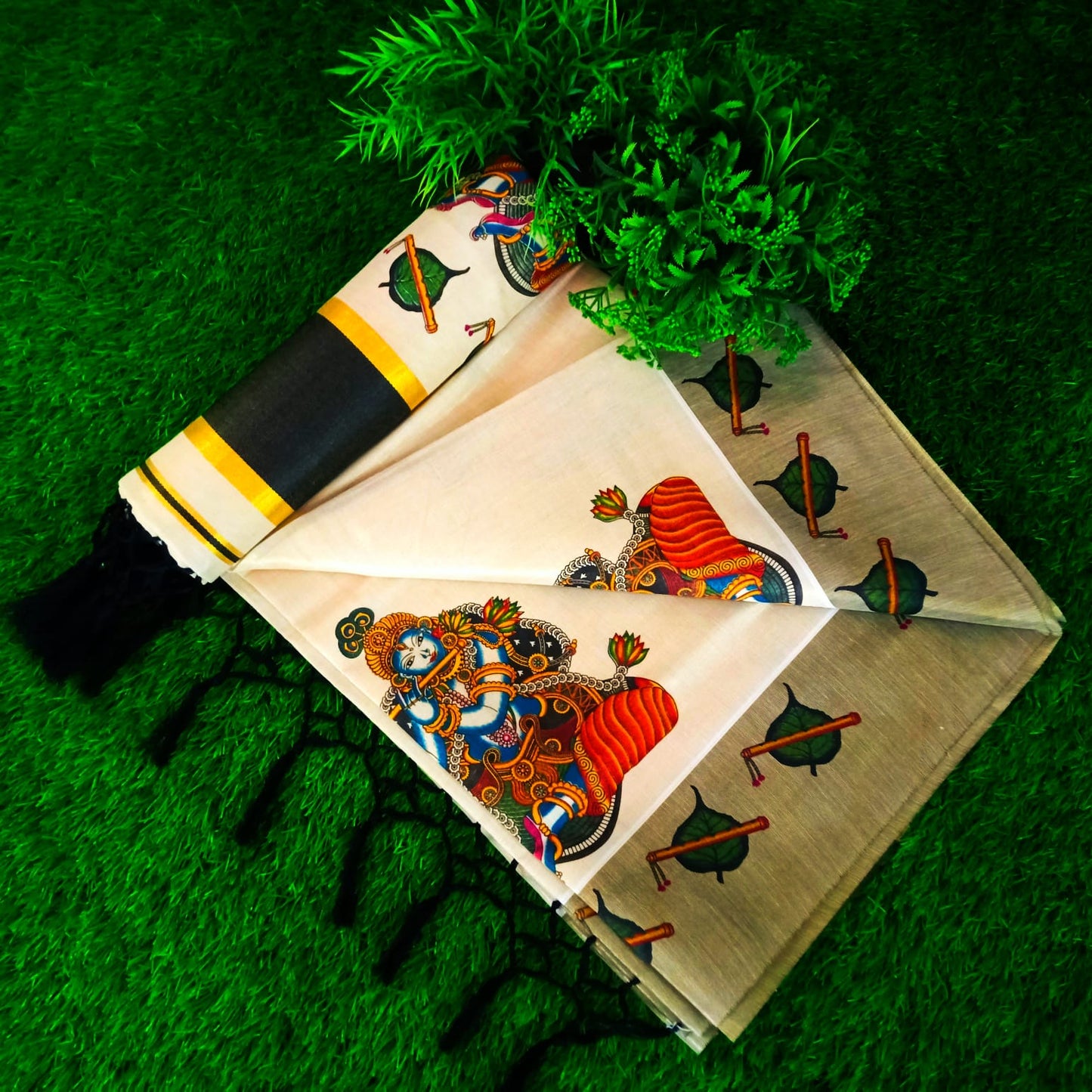 ColourFull Design Golden tissue saree With Tussules work