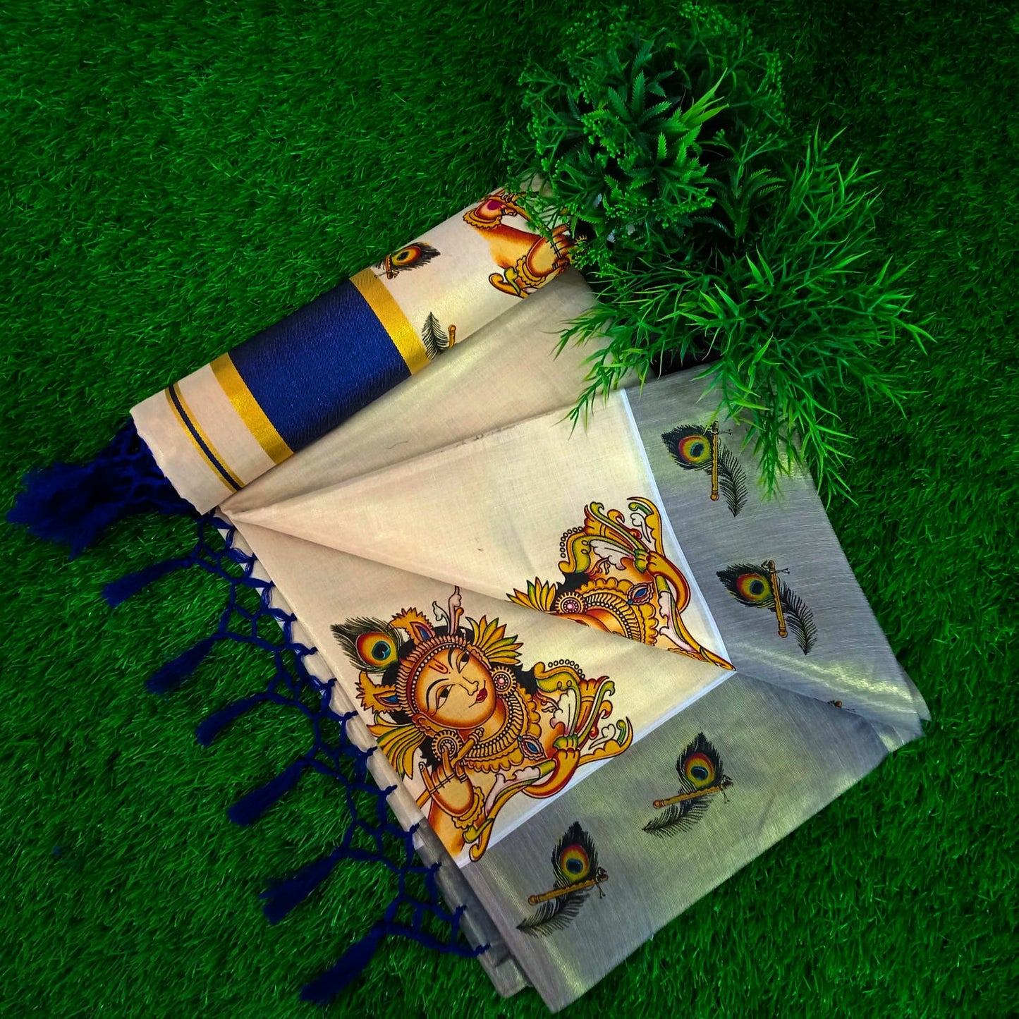 ColourFull Design Golden tissue saree With Tussules work