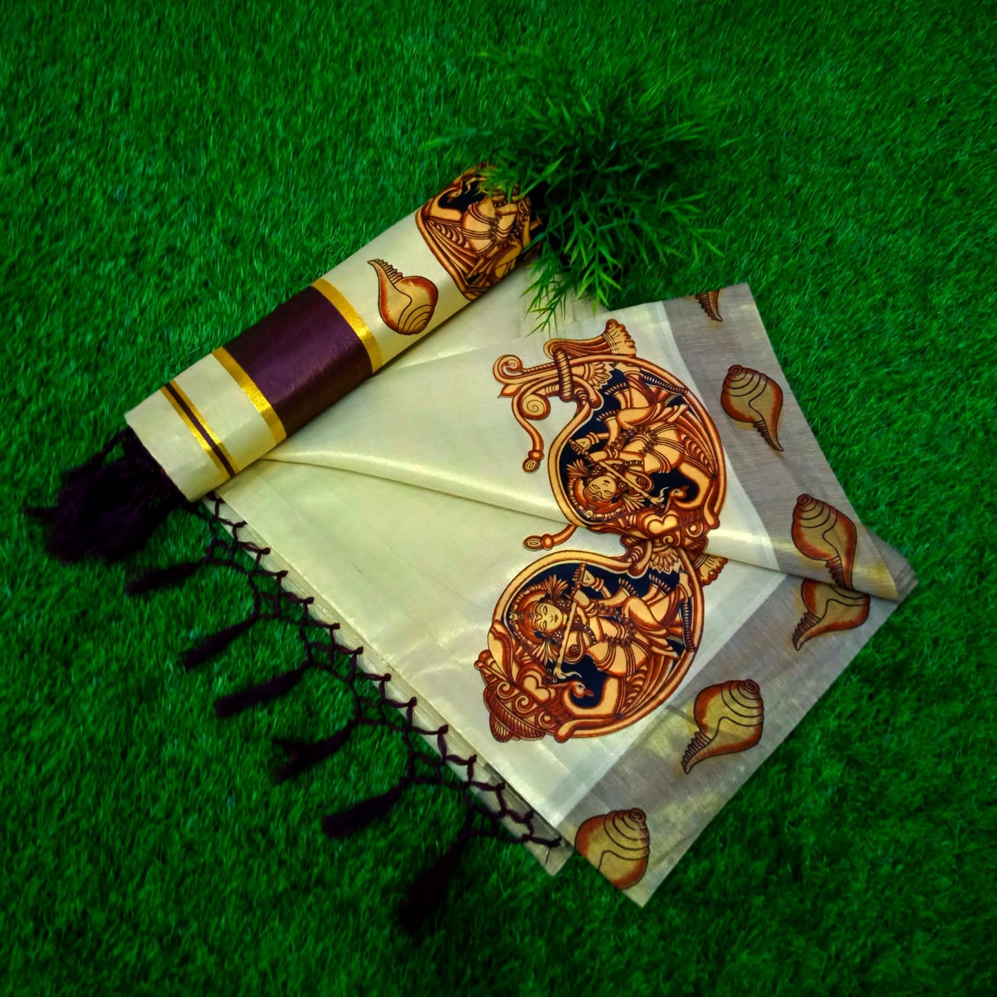 ColourFull Design Golden tissue saree With Tussules work