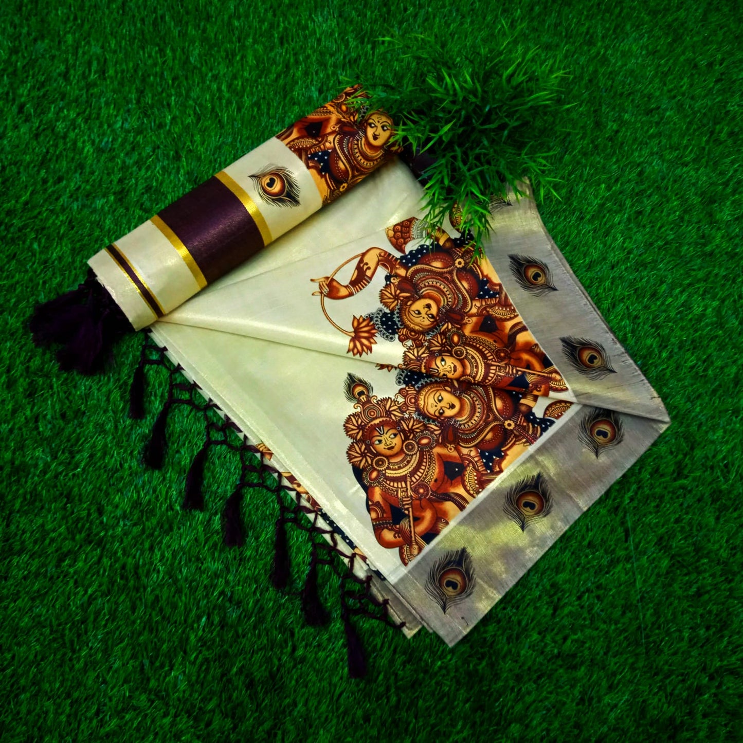 ColourFull Design Golden tissue saree With Tussules work
