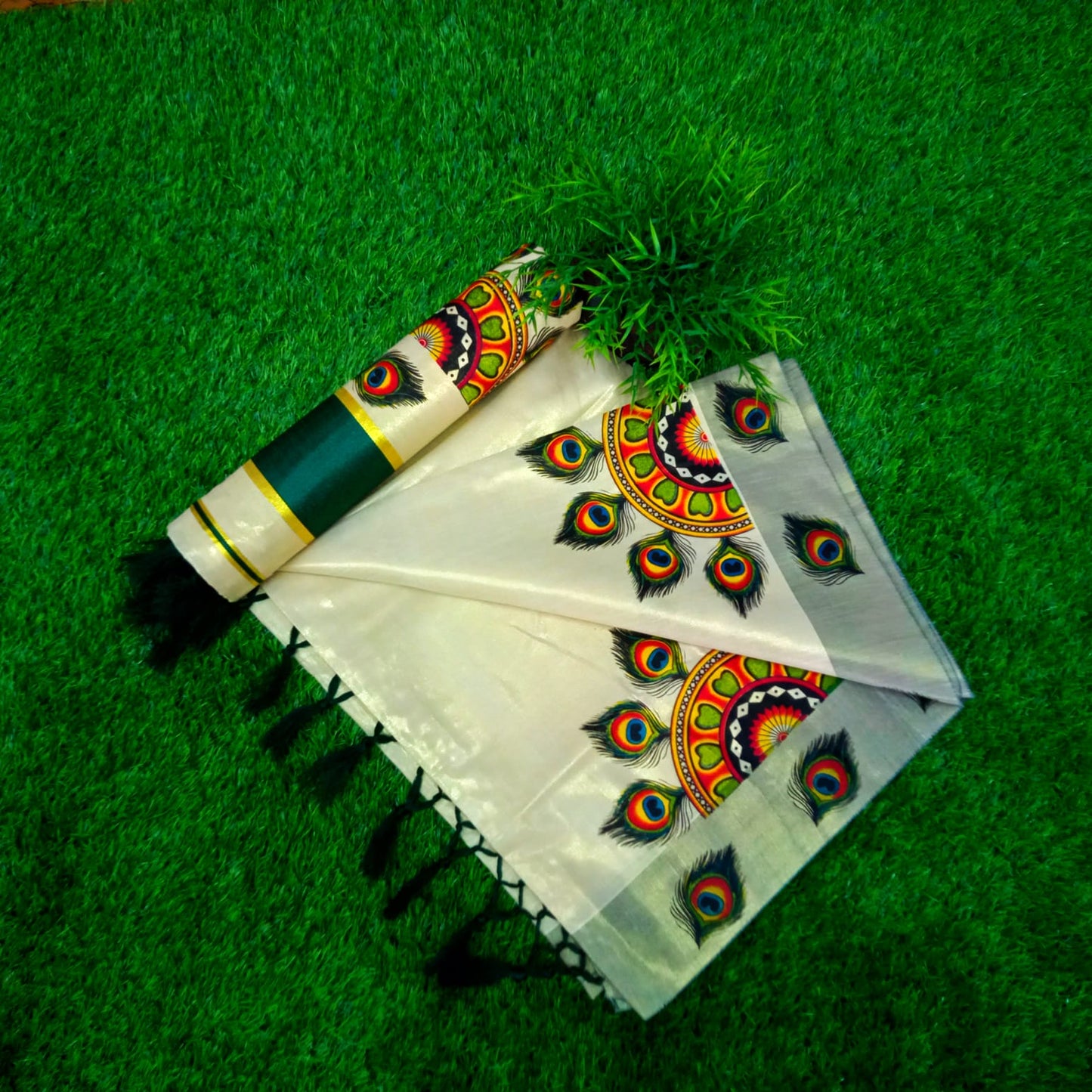 ColourFull Design Golden tissue saree With Tussules work