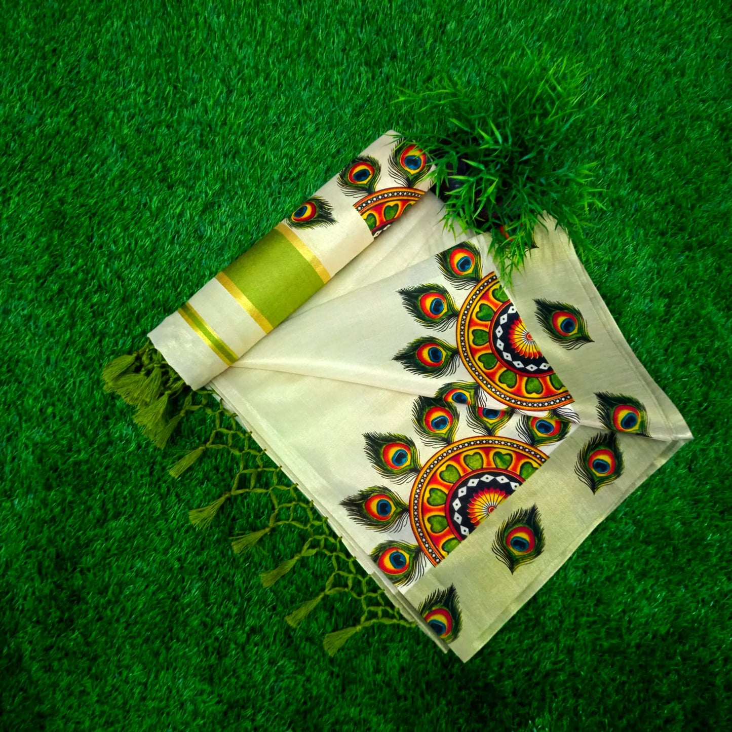 ColourFull Design Golden tissue saree With Tussules work