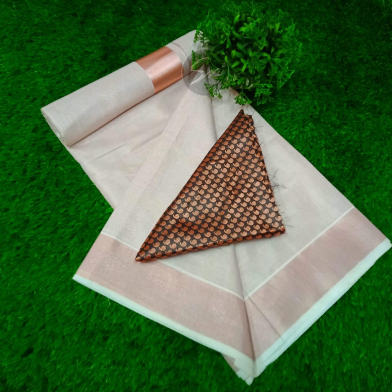 RoseGold Saree with Matching Broadcade blouse