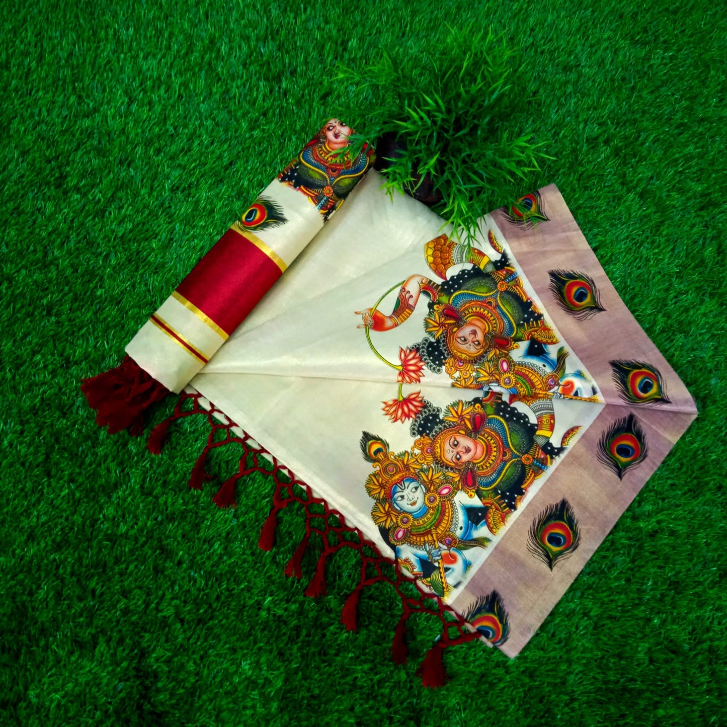 ColourFull Design Golden tissue saree With Tussules work