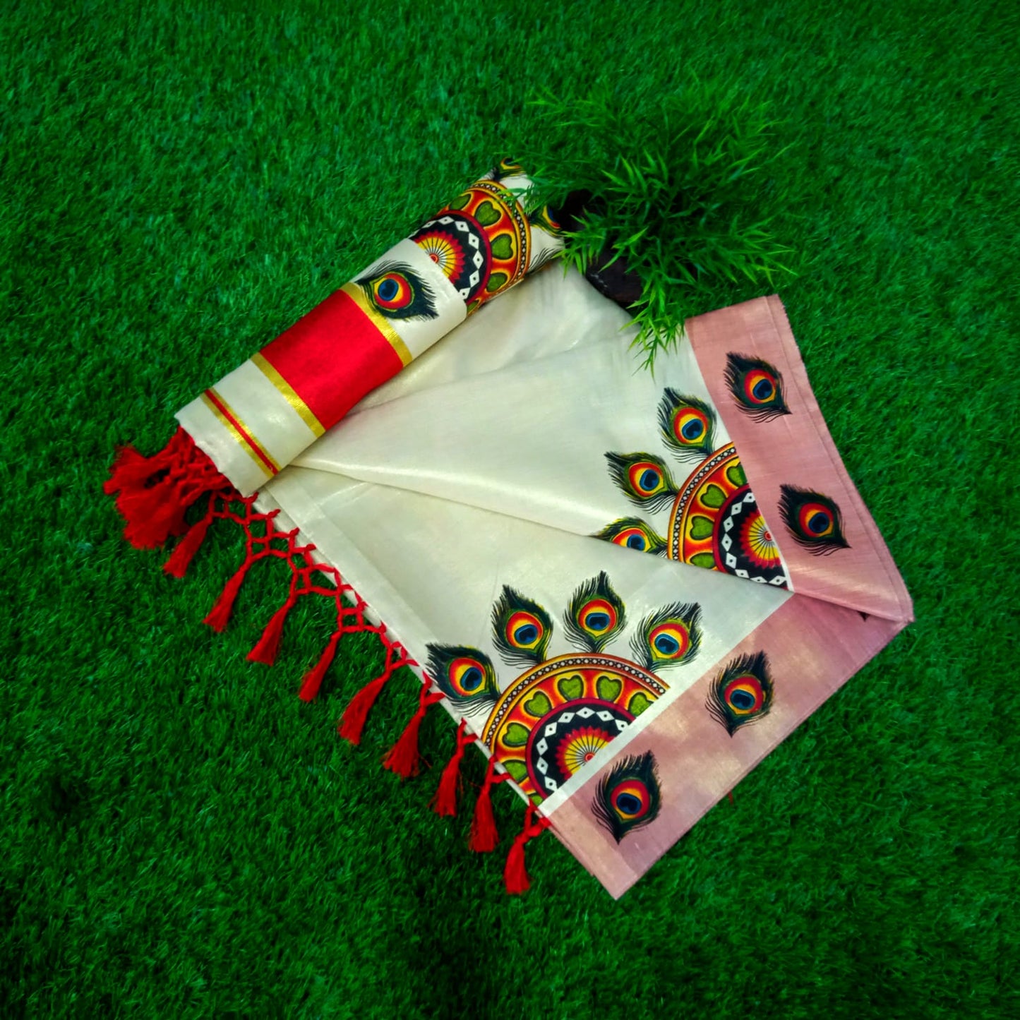 ColourFull Design Golden tissue saree With Tussules work