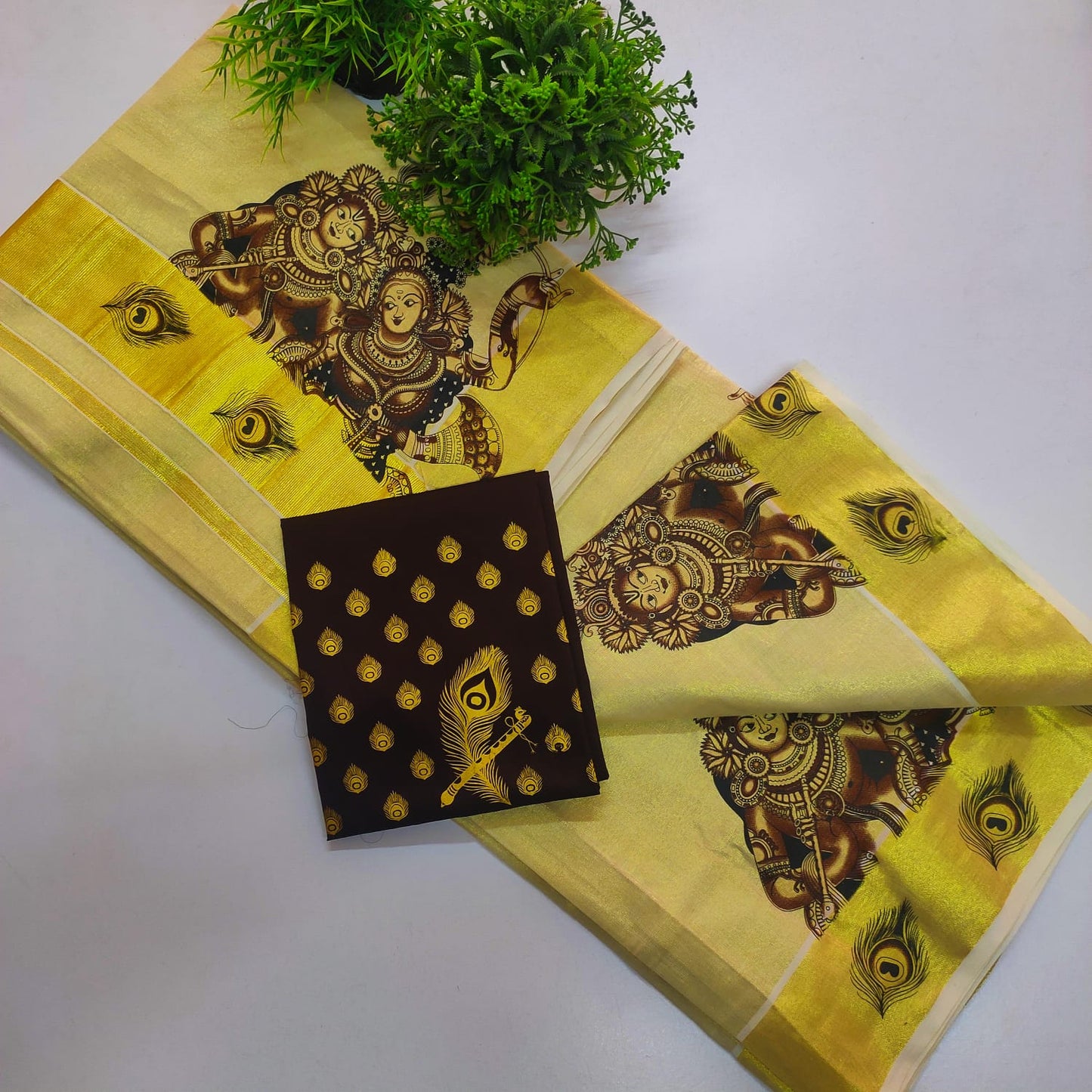 Golden Tissue saree with Mural Print