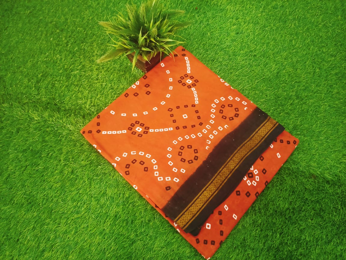 Jaipur block Print Chungidi saree With Contrast zari Border