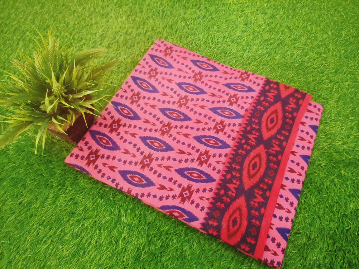 Attractive Jaipur Block Printed Saree With Contrast Printed Border