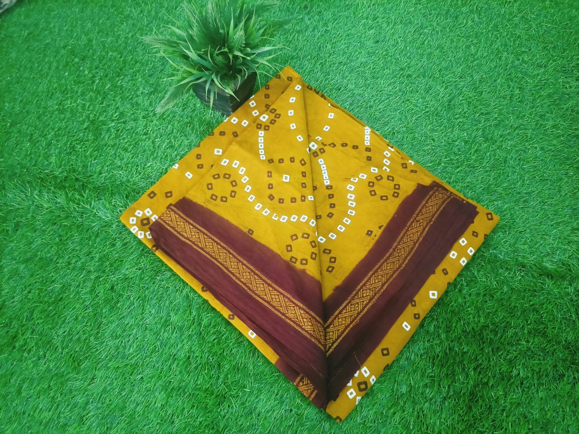 Jaipur block Print Chungidi saree With Contrast zari Border