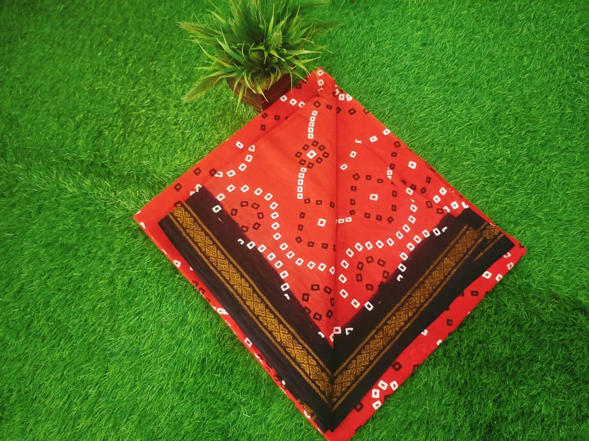 Jaipur block Print Chungidi saree With Contrast zari Border