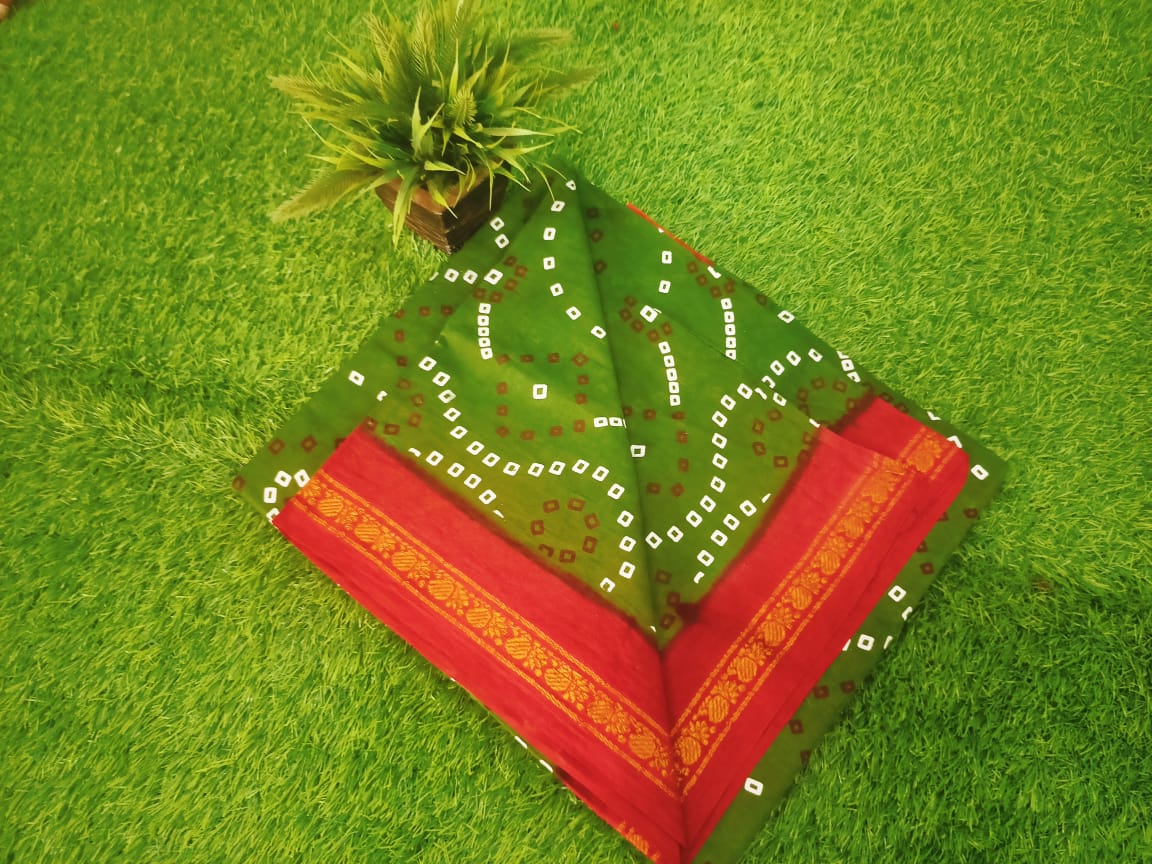Jaipur block Print Chungidi saree With Contrast zari Border