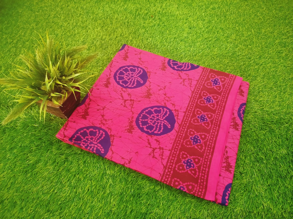 Chungidi Flower Block Printed Saree With Contrast Chugidi Print Border