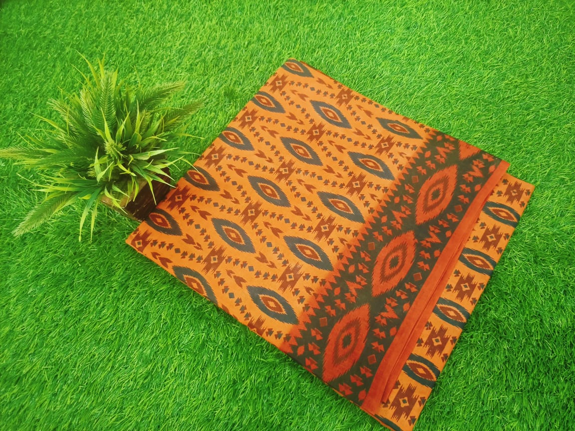 Attractive Jaipur Block Printed Saree With Contrast Printed Border