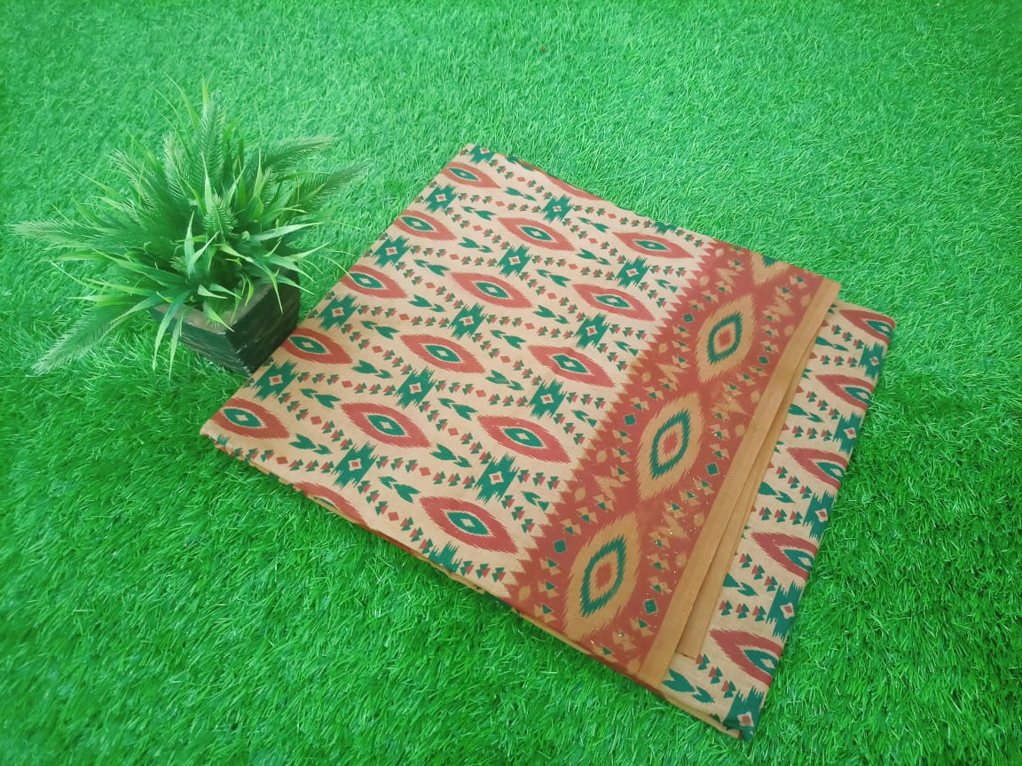 Attractive Jaipur Block Printed Saree With Contrast Printed Border