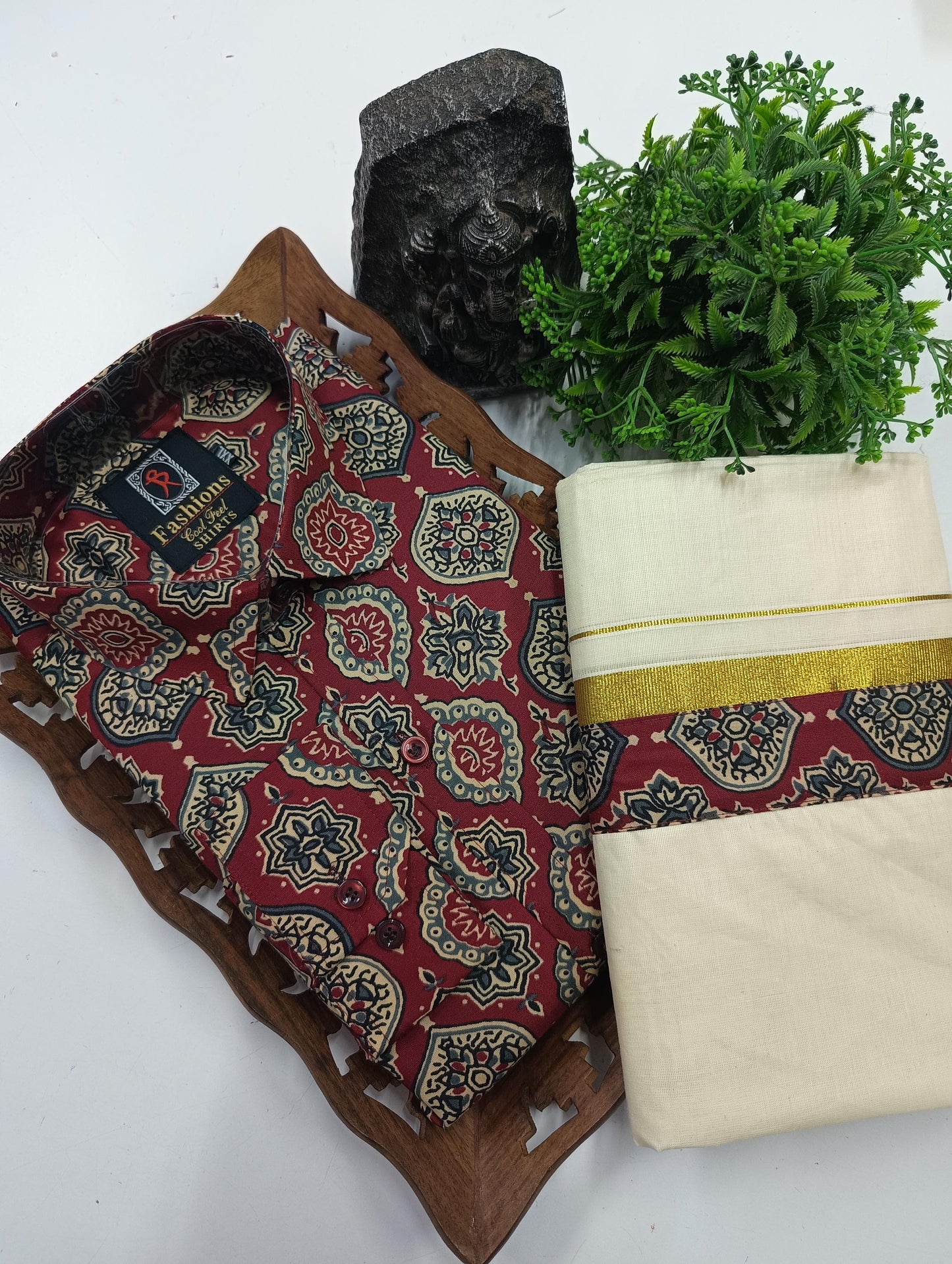 Trending Ajrakh shirt +mund combo