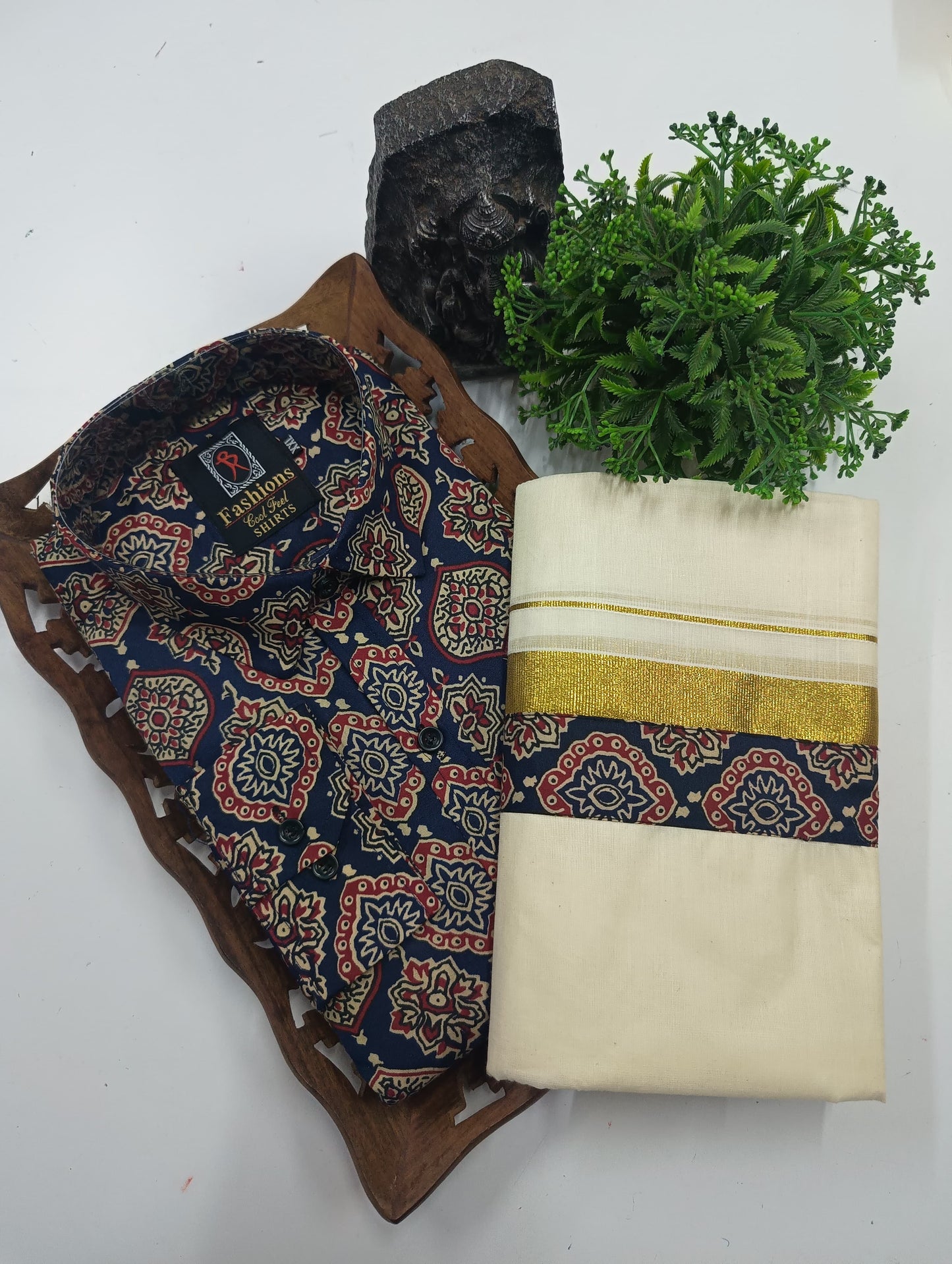 Trending Ajrakh shirt +mund combo