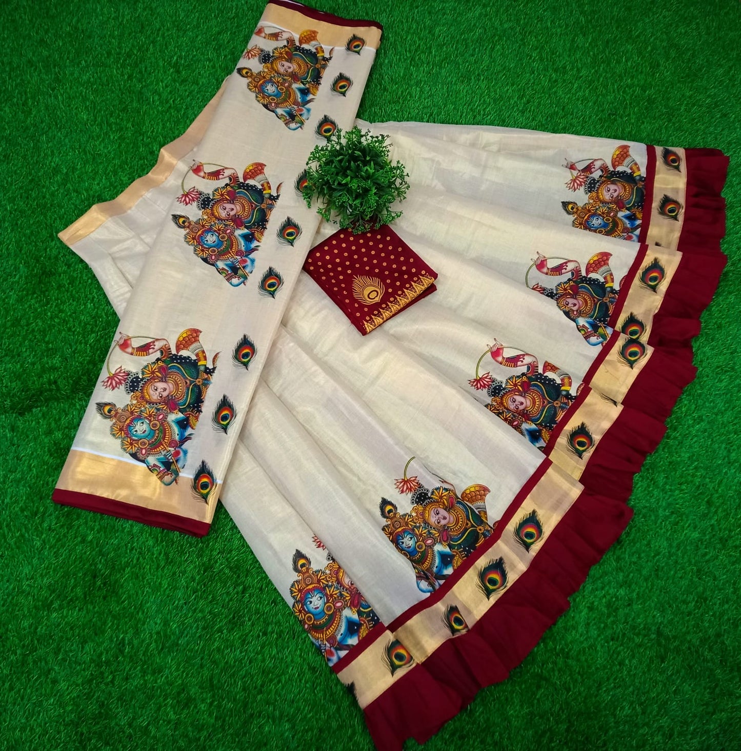 Gold tissue frill mural dhavani