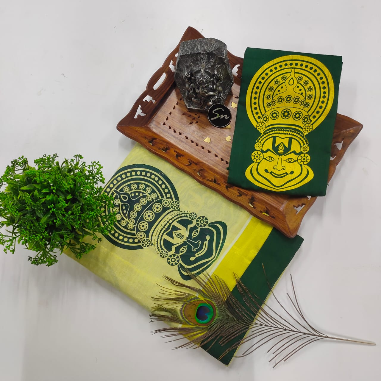 Printed Golden Tissue Pattupavada