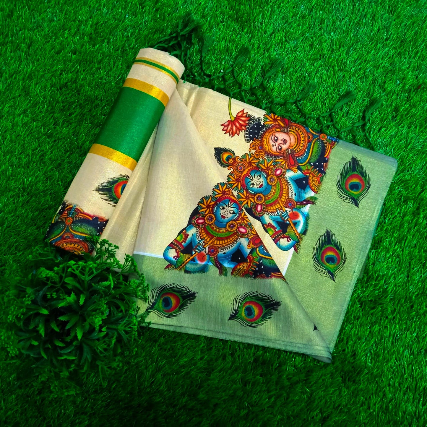 ColourFull Design Golden tissue saree With Tussules work