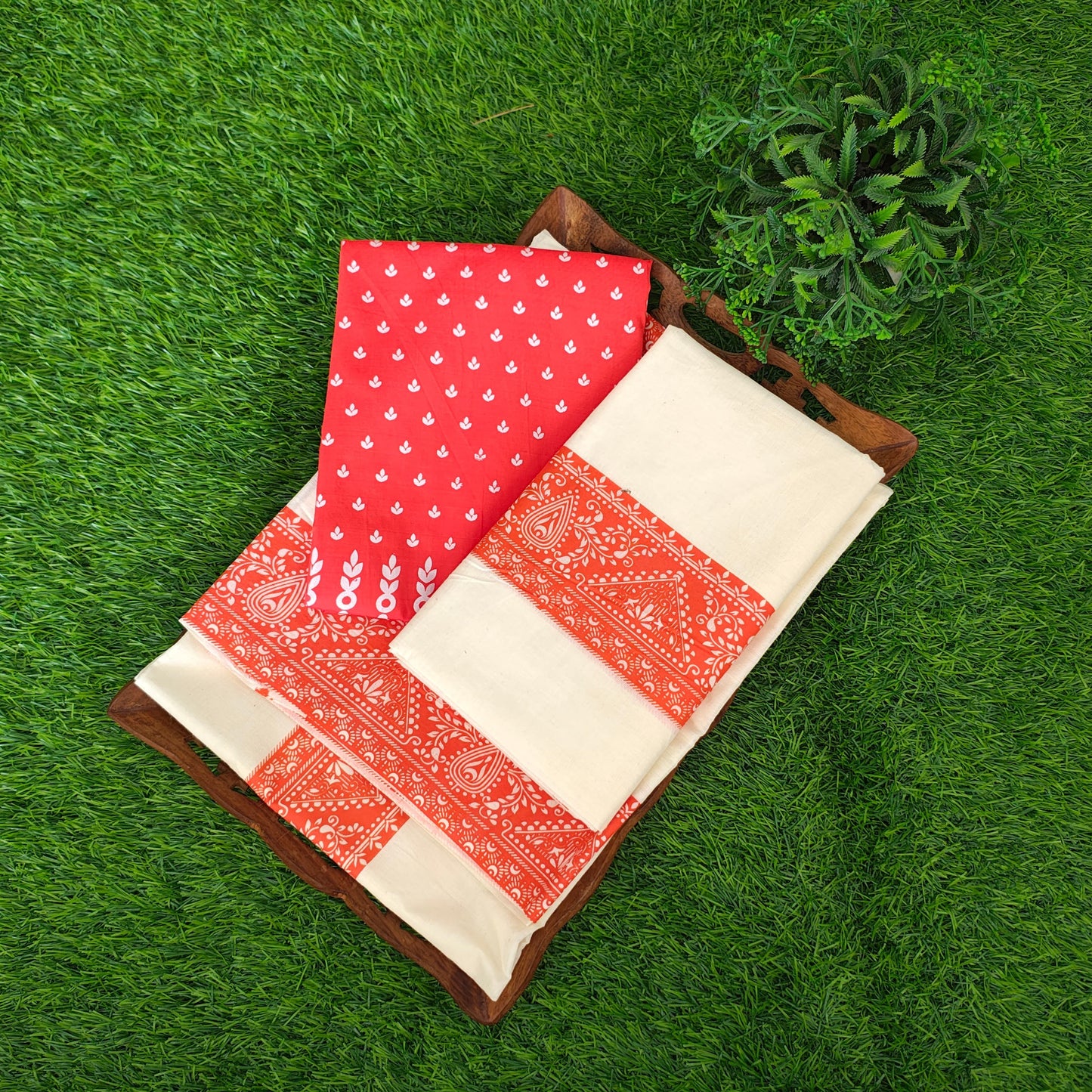 Exclusive cotton Settumund with print blouse