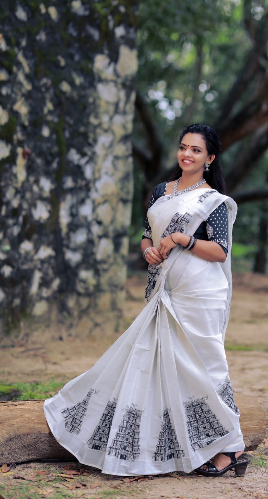 Temple Print Silver Tissue Saree