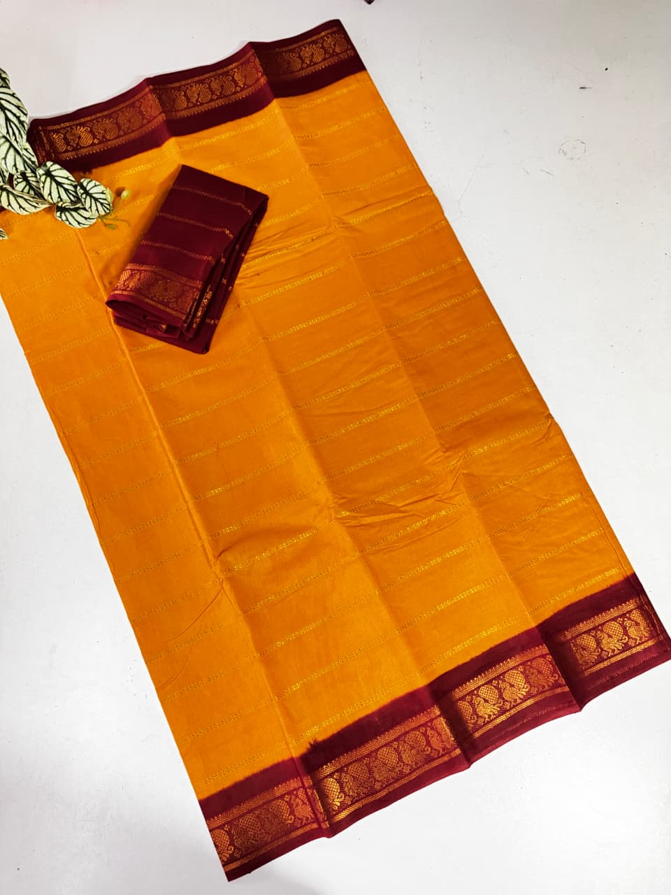 *Veldhari Cotton Saree with Rich Zari Lines & Contrast Temple Border*