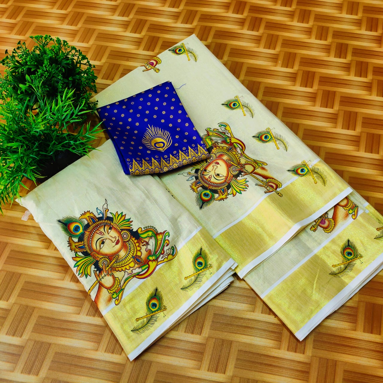 Printed Dhavani Set With Matching Printed Blouse