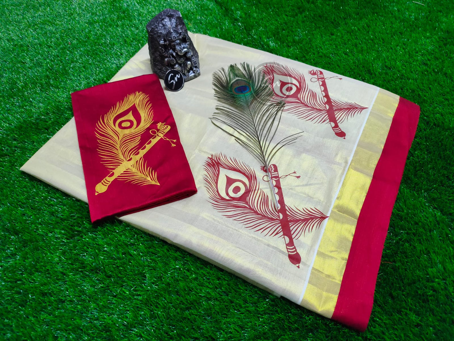 Printed Golden Tissue pattupavada