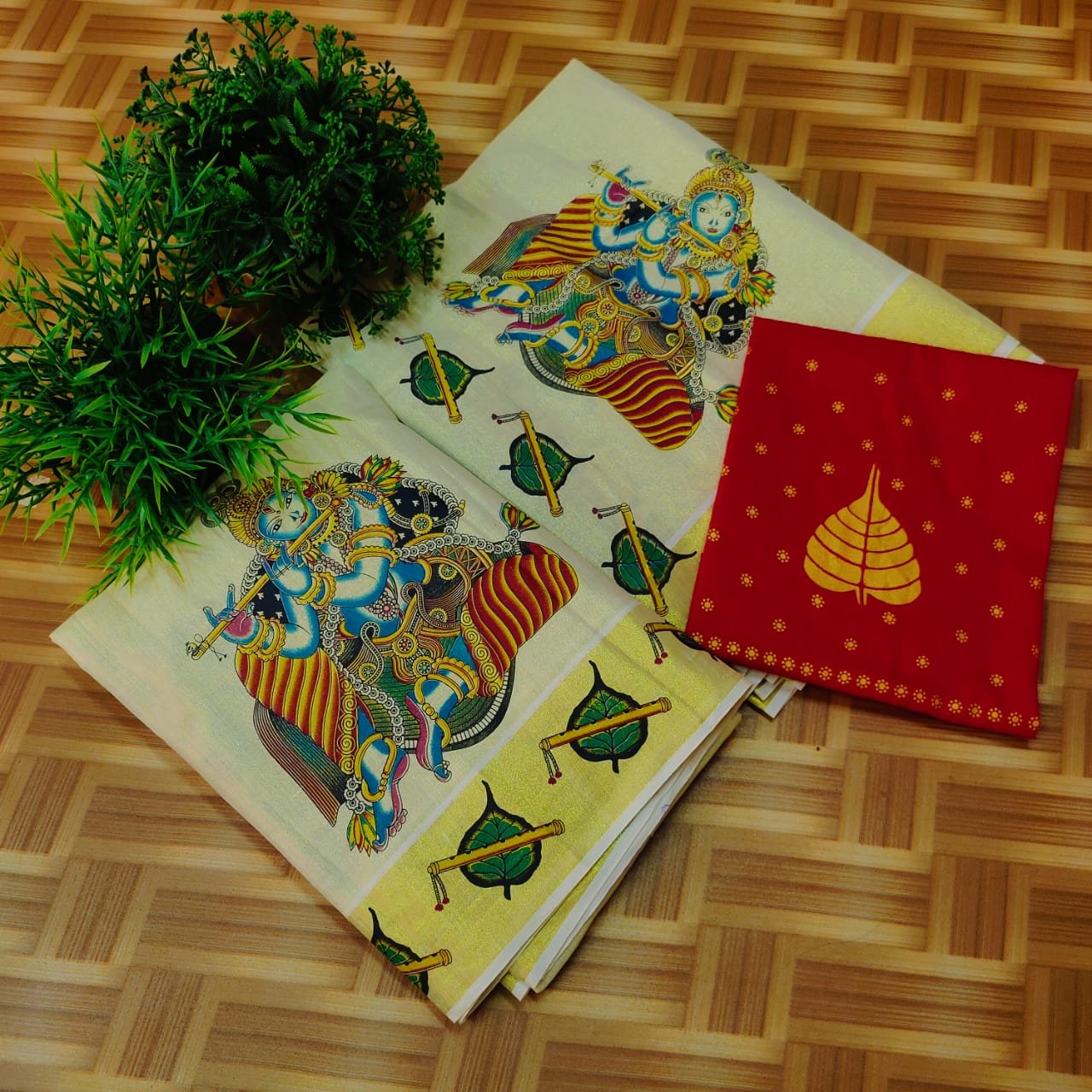 Printed Dhavani Set With Matching Printed Blouse