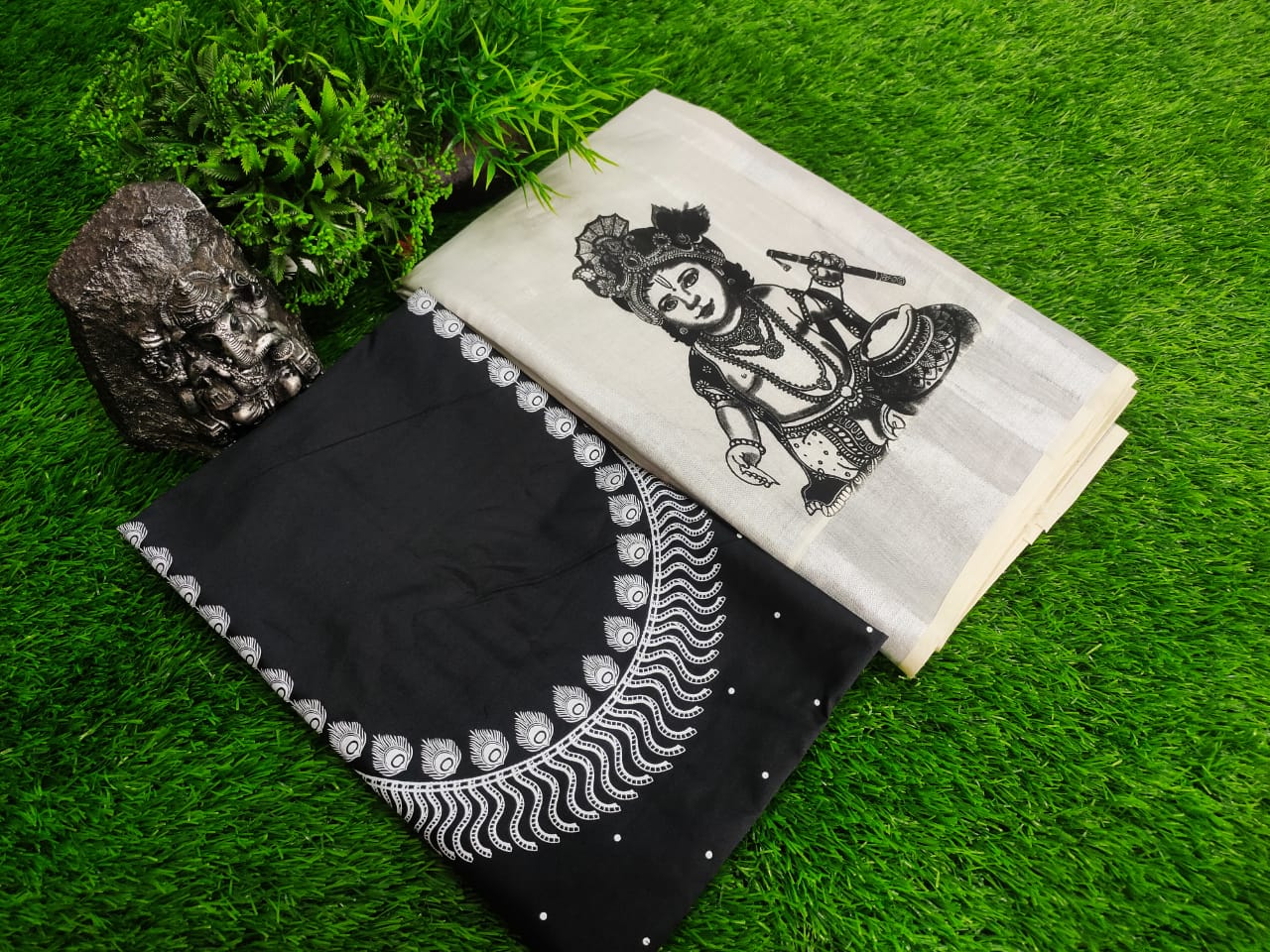 Silver Tissue Neck Printed pattupavada