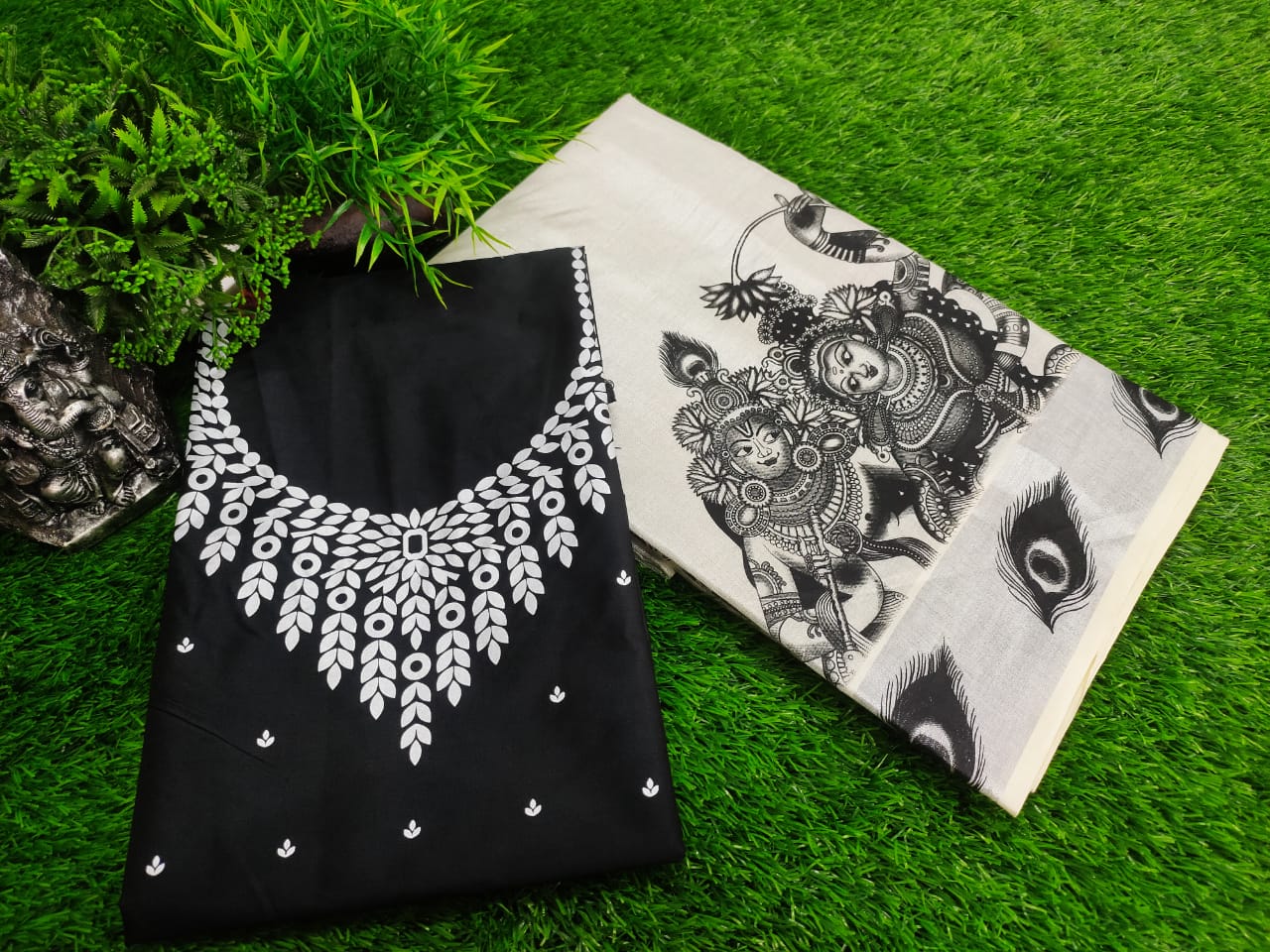 Silver Tissue Neck Printed pattupavada