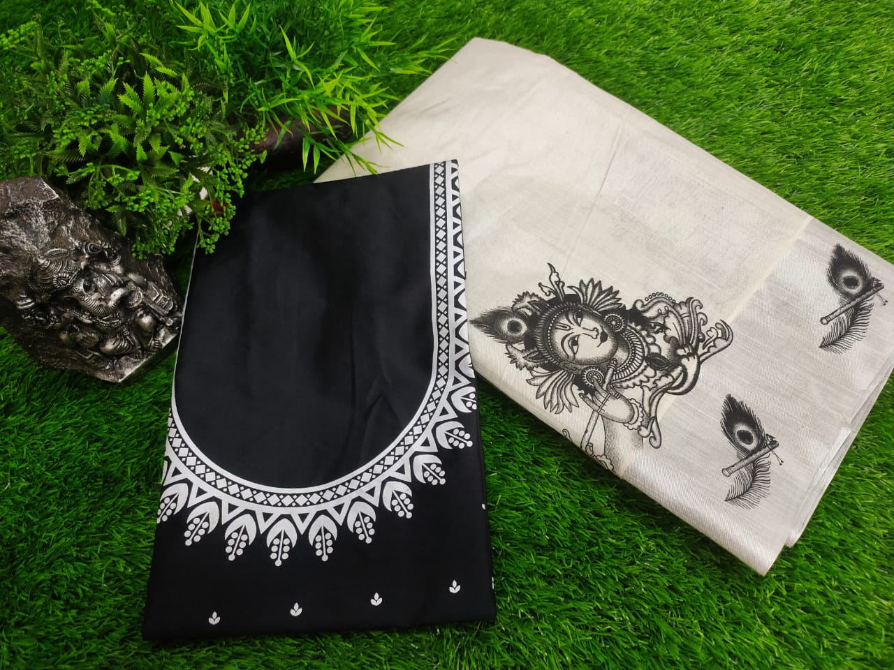 Silver Tissue Neck Printed pattupavada
