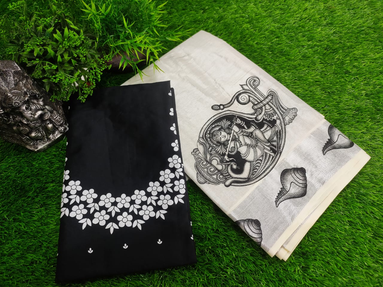 Silver Tissue Neck Printed pattupavada