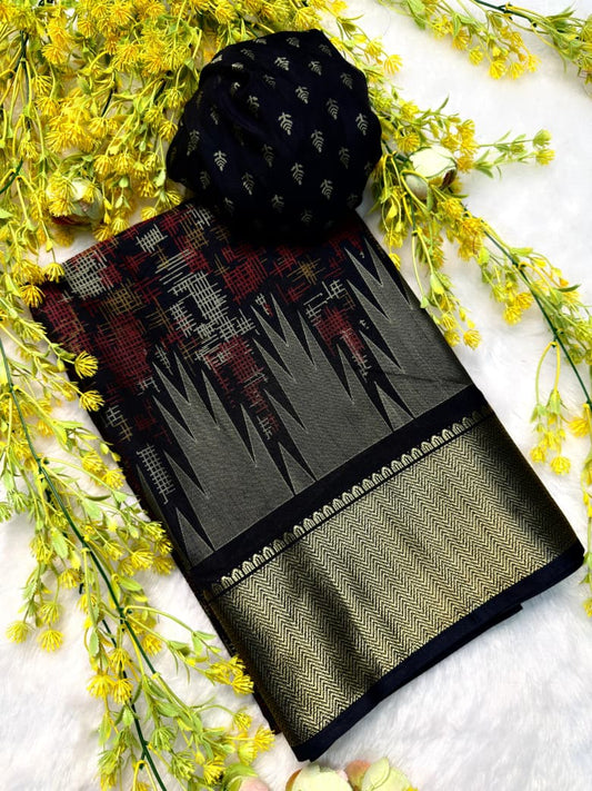 Elegant Ikkat Saree with Traditional Borde
