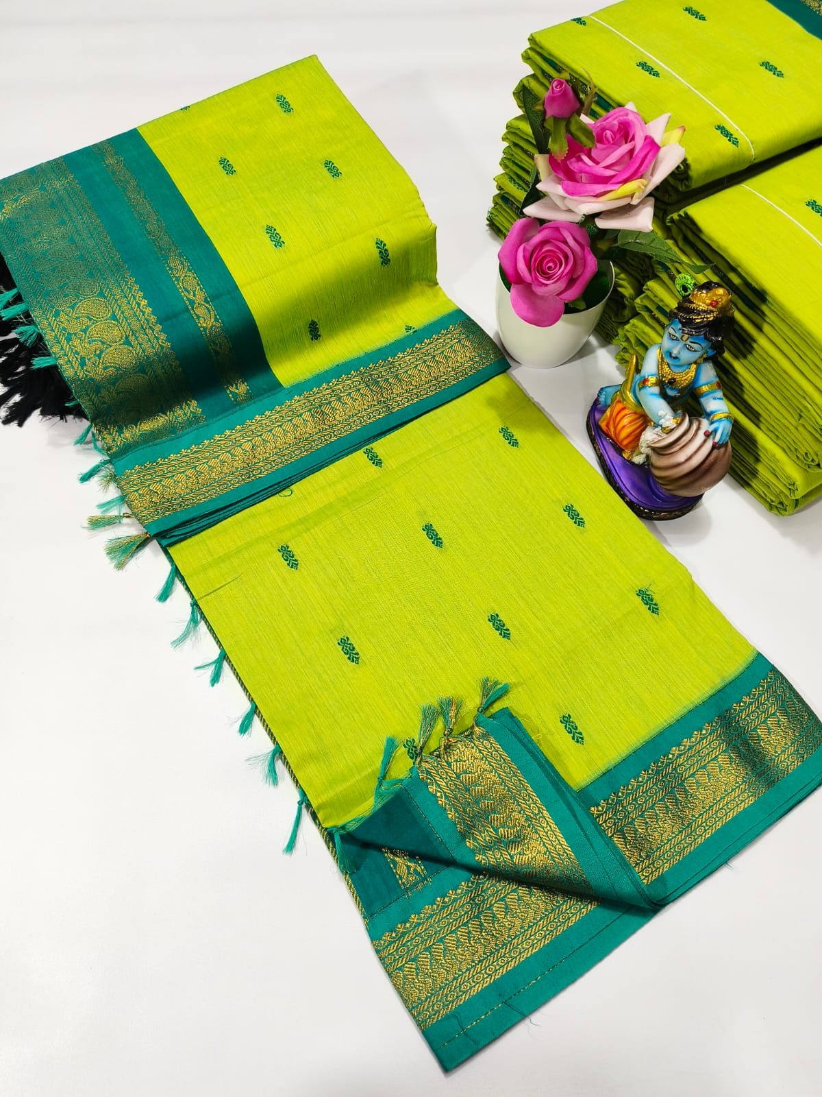 Kalyani Cotton Saree with Rich Zari Border &amp; Elegant Contrast Pallu*❤️