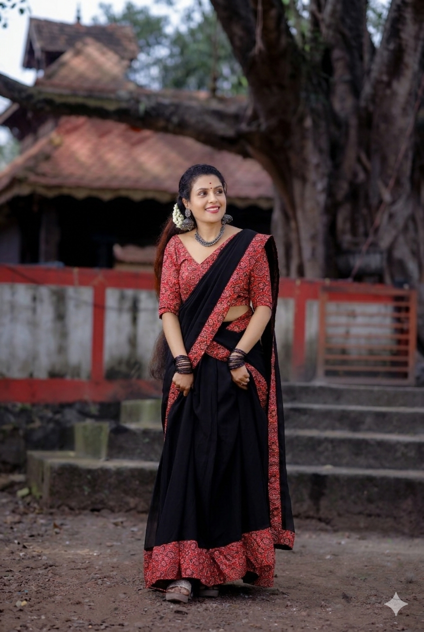 Trending Georgette+Ajarkh Combination Dhavani Set