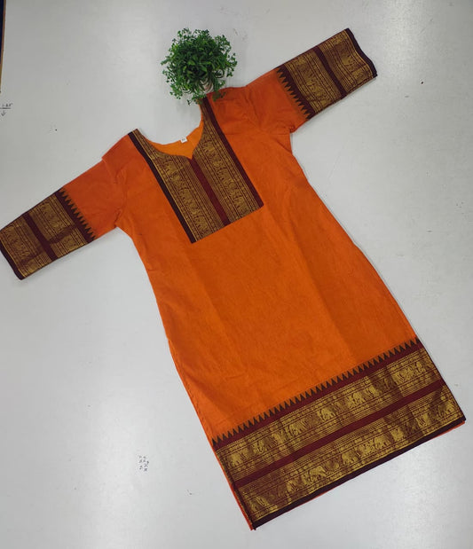 ✨ Elegant Kanchi Cotton Kurti with Rich Zari Border ✨