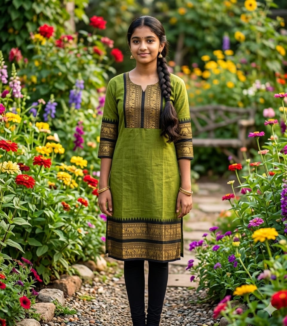 ✨ Elegant Kanchi Cotton Kurti with Rich Zari Border ✨