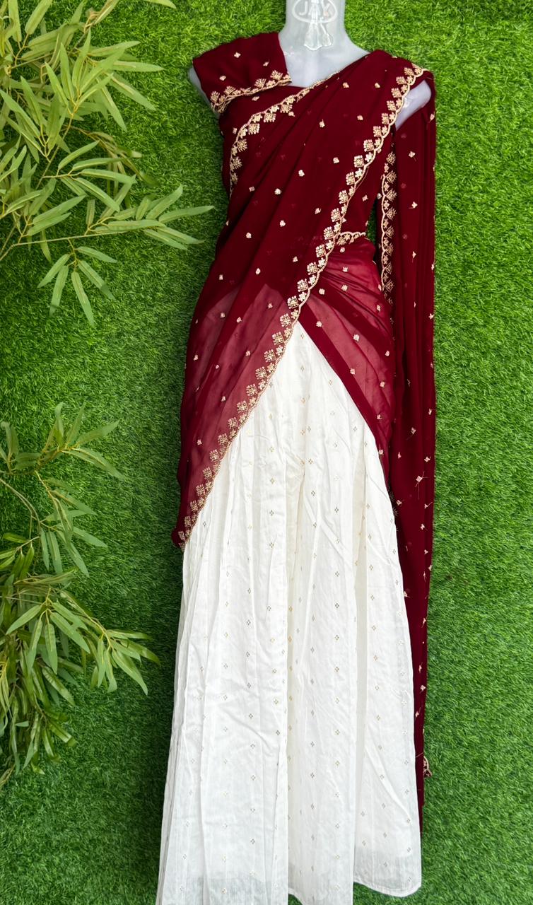 Premium Designer Dhavani Set with Embroidery Dupatta &amp; Stitched Skirt♥️&nbsp;