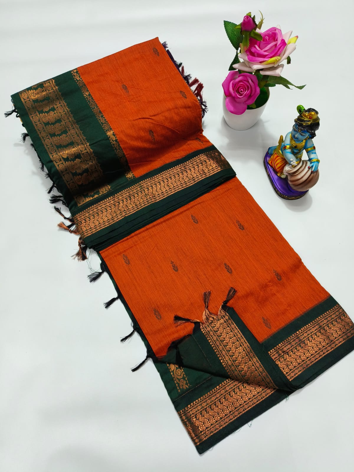 Kalyani Cotton Saree with Rich Zari Border &amp; Elegant Contrast Pallu*❤️