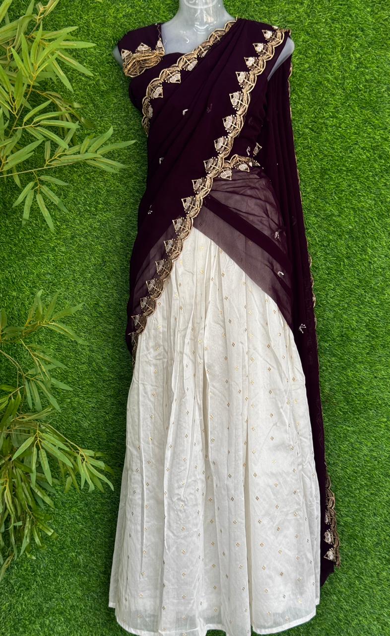 Premium Designer Dhavani Set with Embroidery Dupatta &amp; Stitched Skirt♥️&nbsp;