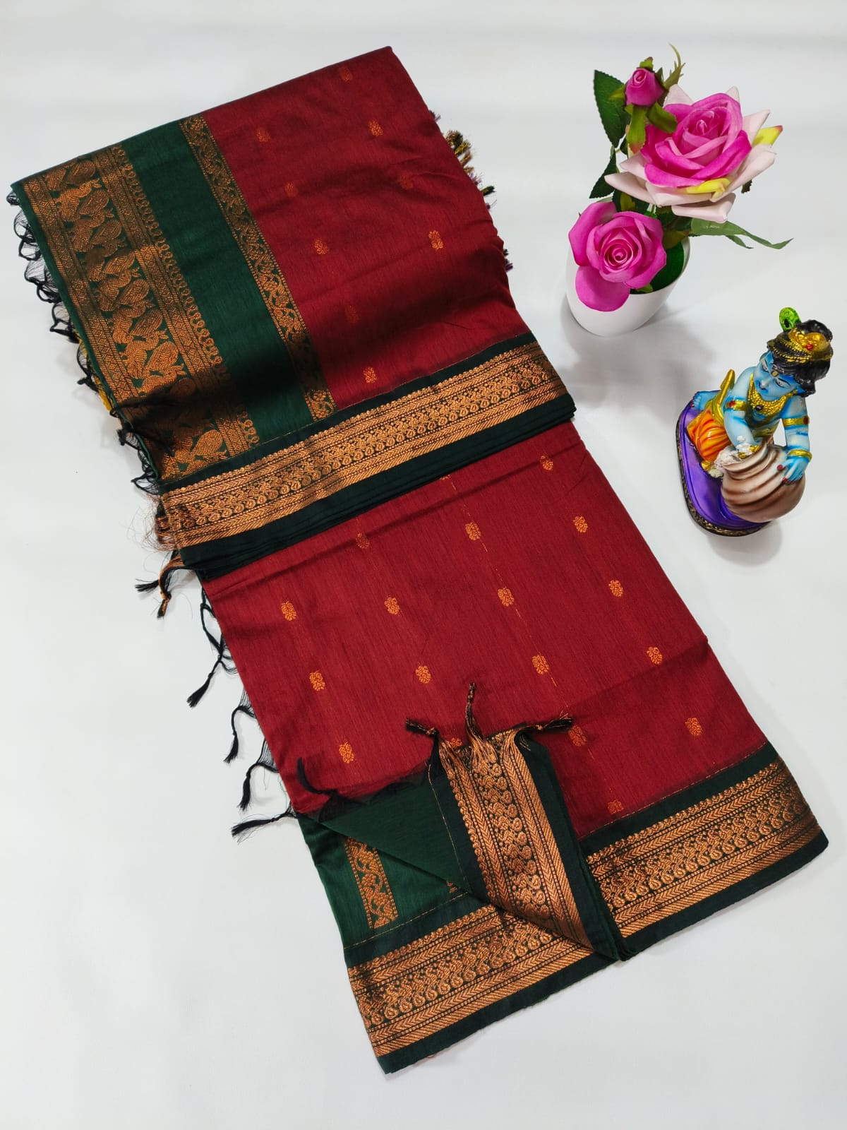 Kalyani Cotton Saree with Rich Zari Border &amp; Elegant Contrast Pallu*❤️