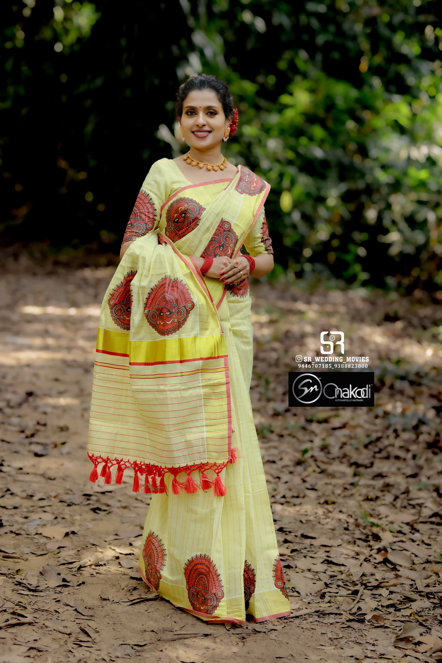 Theyyam Golden tissue stripes tussel saree