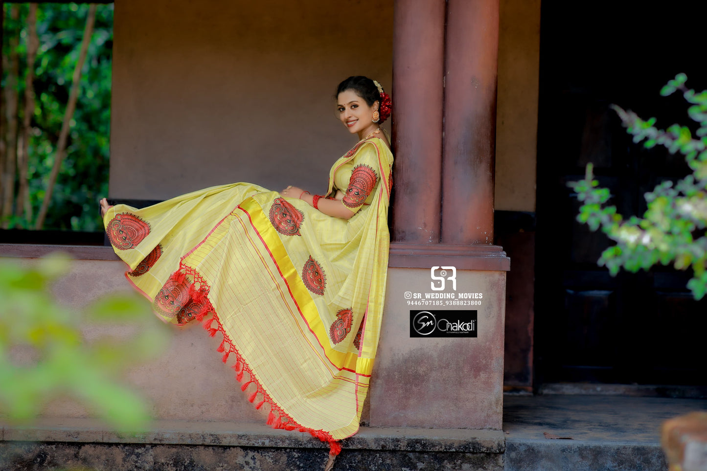 Theyyam Golden tissue stripes tussel saree