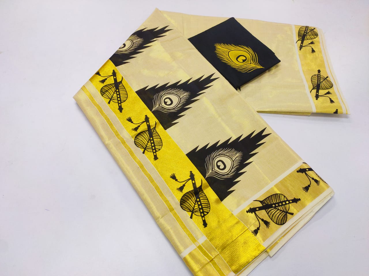 Printed golden Tissue saree With Matching printed Blouse