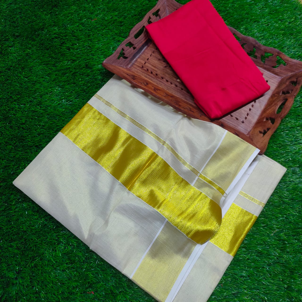 Plain GoldTissue saree With Contast Blouse Piece