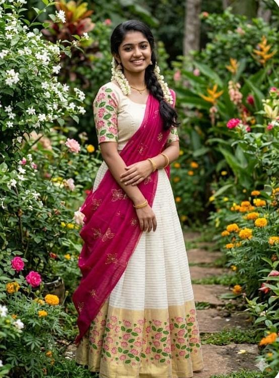 Elegant Tissue/ Cotton Dhavani Set with Handwork Shawl